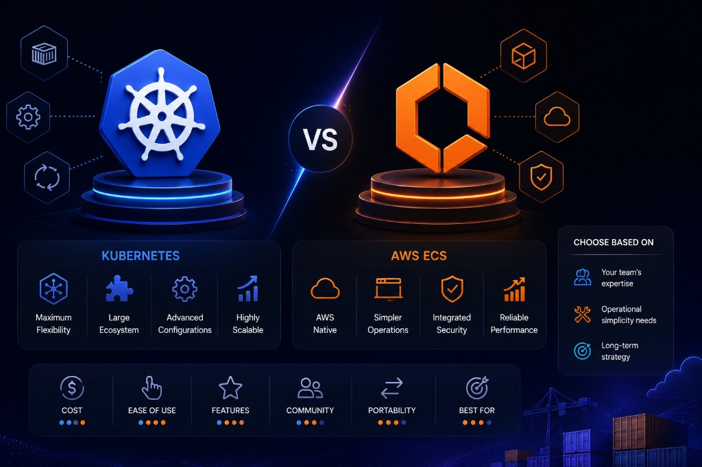 Server racks representing Kubernetes and ECS container orchestration infrastructure